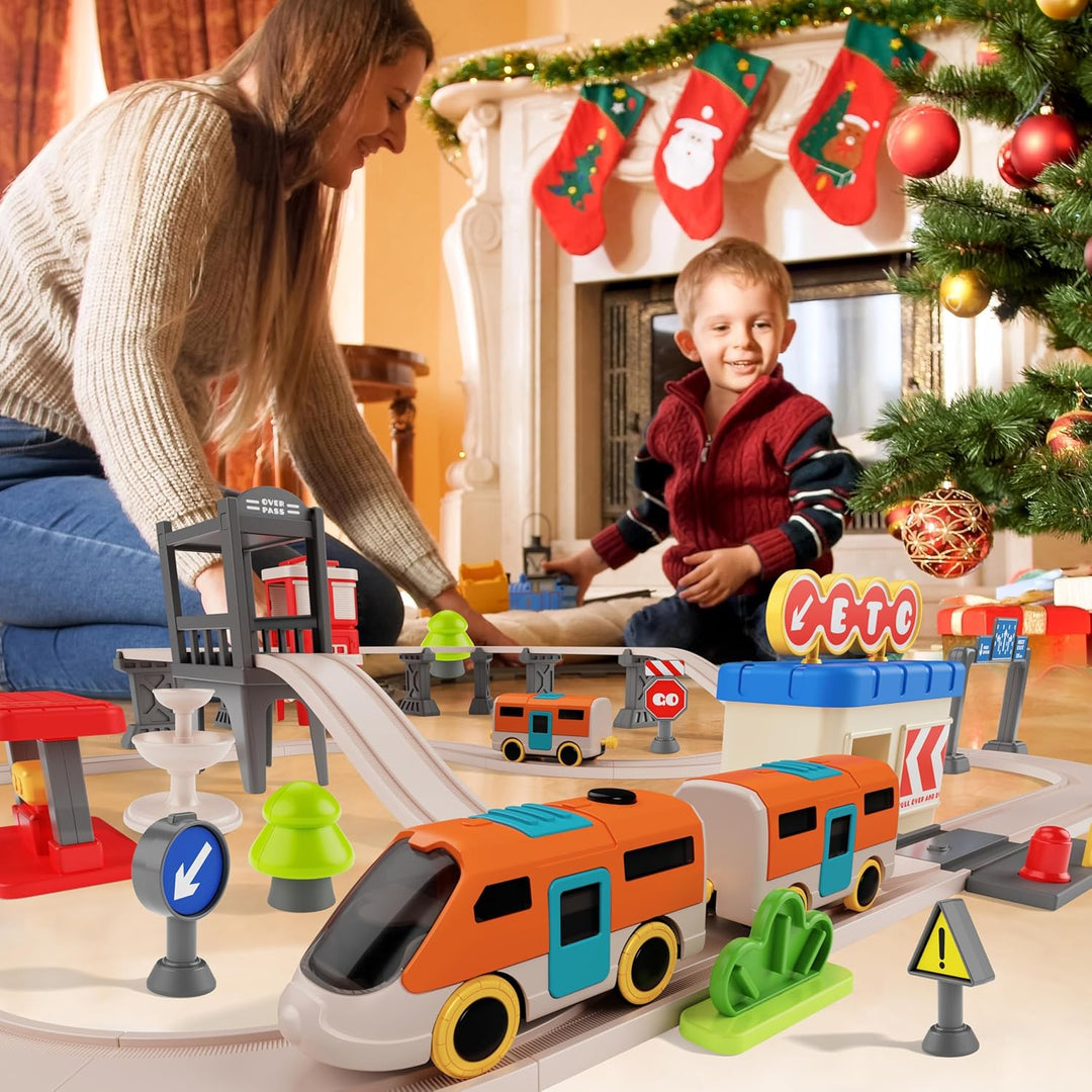 Juego de tren urbano para niños 55 piezas de tren
