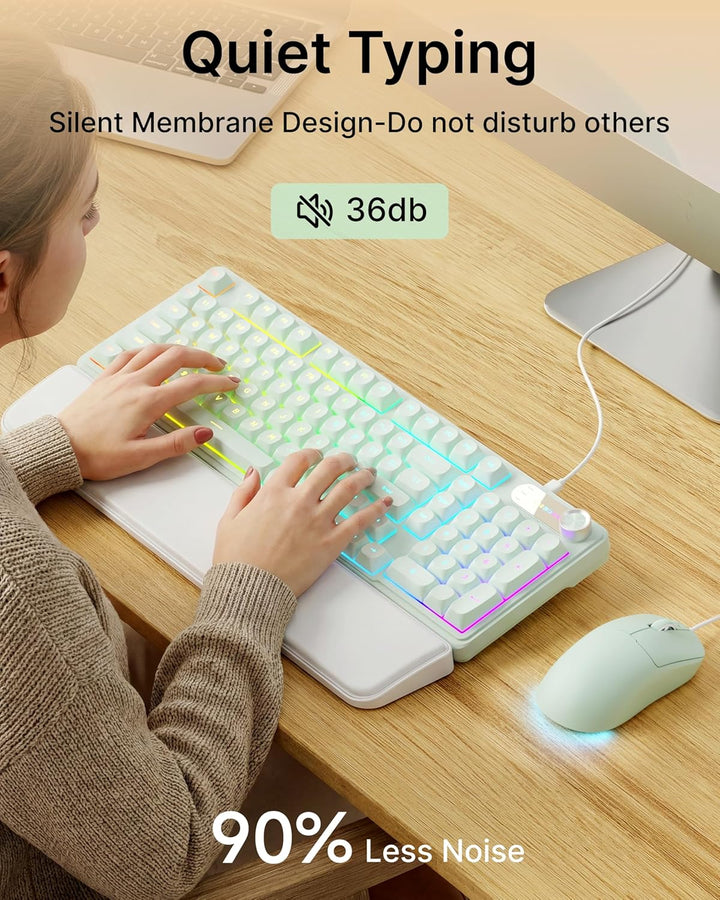 EWEADN Combo de teclado y mouse con cable con reposamuñecas desmont...