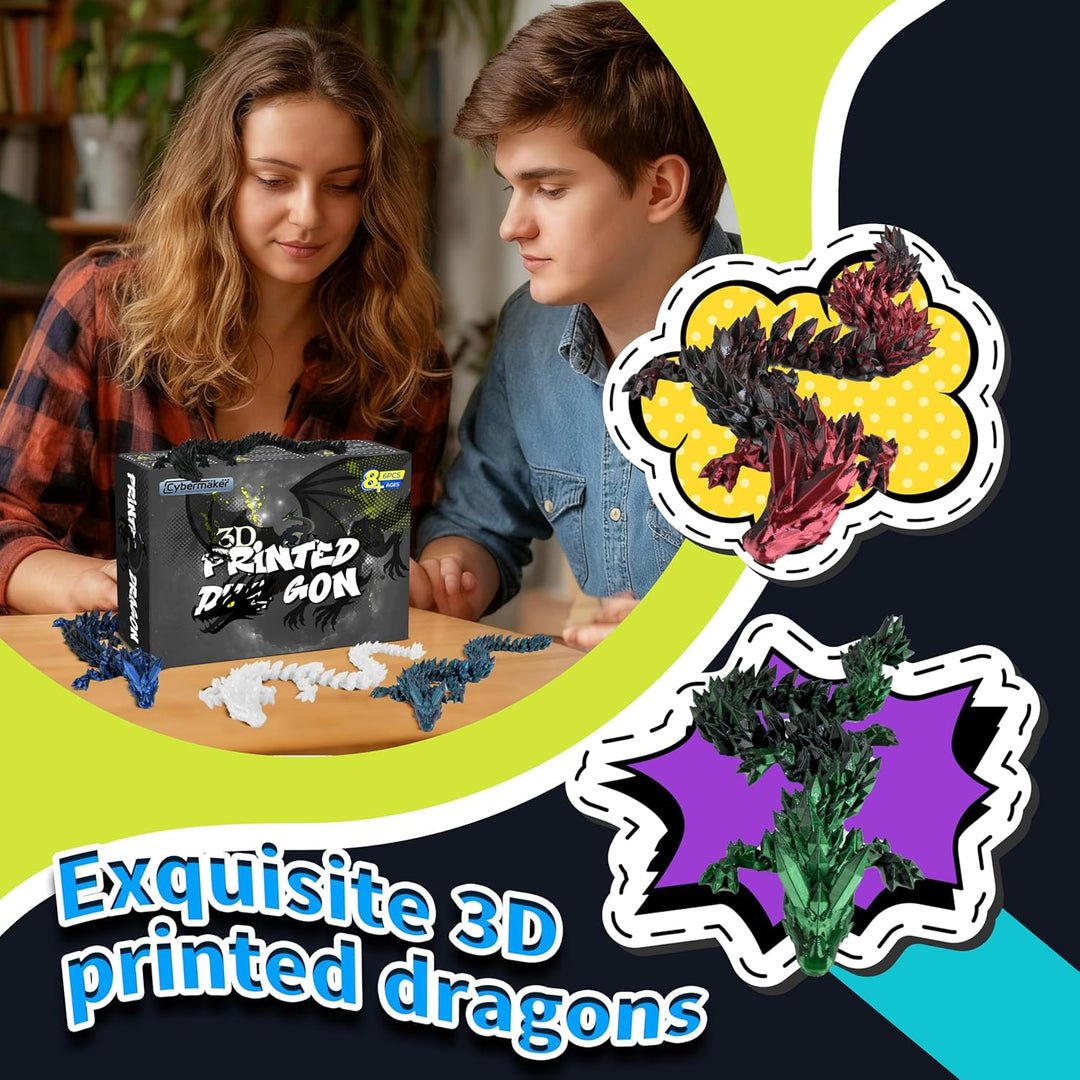 Cybermaker 6 juguetes de dragón negros impresos en 3D