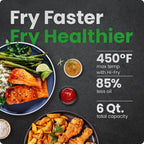 Chefman Freidora de aire de 6 cuartos de galón | TurboFry® 5 en 1 con opción Hi-Fry de 450°F para resultados más crujientes | Hornea, deshidrata, congelada | Cesta antiadherente XL apta para lavavajillas | Acero inoxidable