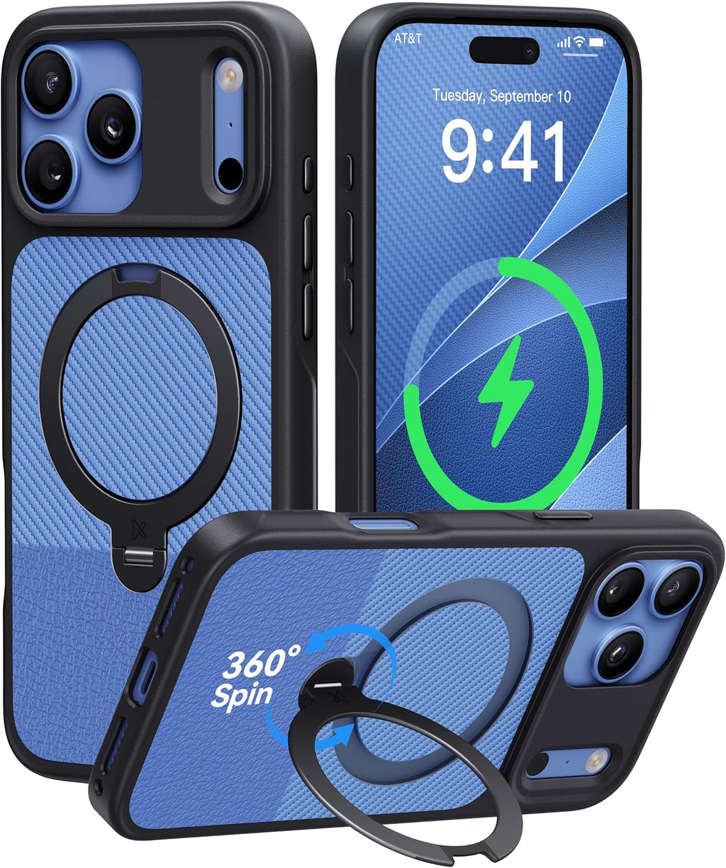 CASEKOO Texture Blue 360 Spin Soporte magnético para iPhone 18 Pro Max Case