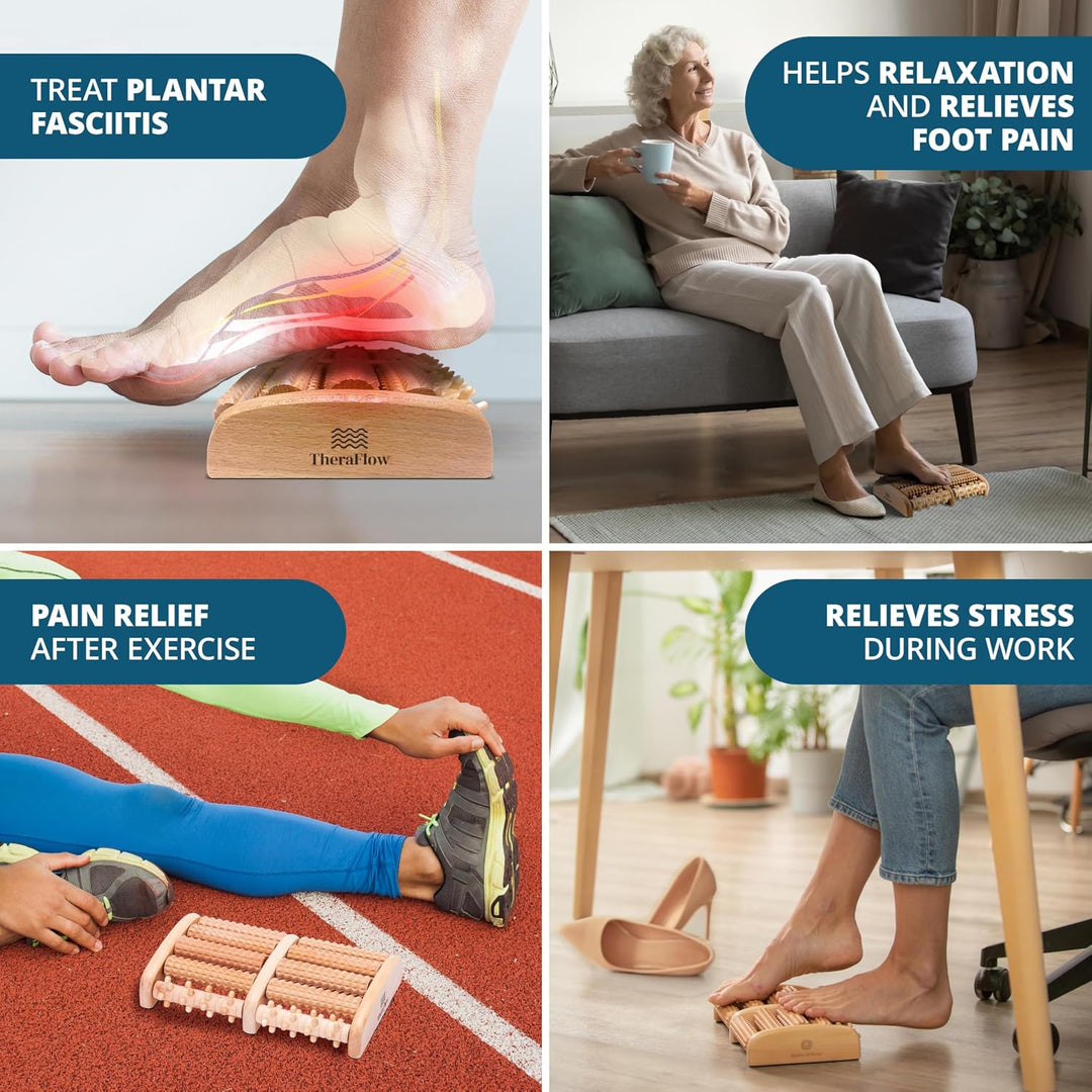 TheraFlow Masajeador de pies de madera para neuropatía, dolor de ta...