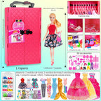 ebuddy 105 Pcs Juego de Muñeca y Armario Plyaset - Set de Wardrobe que Incluye Una Muñeca, Armario, Riel para Zapatos, Vestido, Colgantes y Colgadores de Zapatos