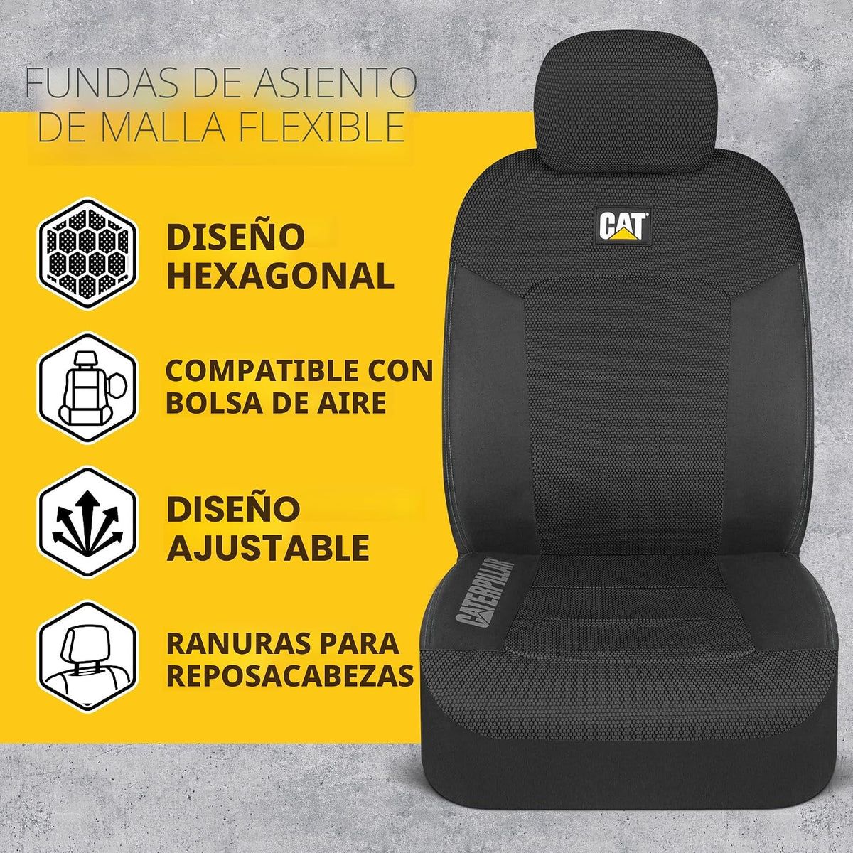 Cat® MeshFlex Fundas de asiento automotriz para automóviles, camiones y SUV (juego de 2) - Fundas de asiento de coche negras para asientos delanteros, protectores de asiento de camión con cómodo