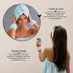 Juego de ducha eléctrica: accesorios de baño de lujo para mujeres y niñas, incluye toalla para el cuerpo y el cabello, muñequeras, diadema, esponja facial y más, potencia tu rutina (fresco