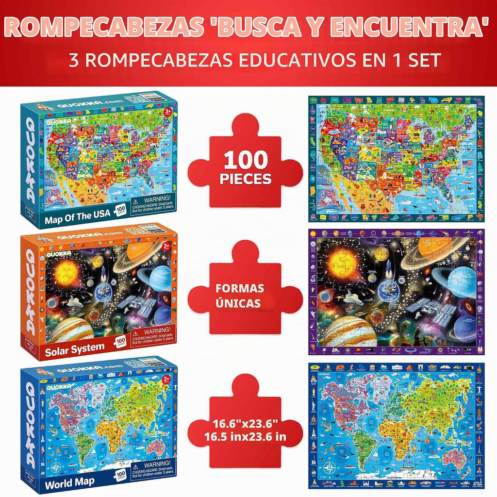 Quokka - Rompecabezas de 100 piezas para niños de 4 a 8 años de edad - Rompecabezas de piso grande para niños de 3 a 5 años - Juguetes para aprender mapa del mundo y sistema solar - Regalo para niños y niñas de 6 a 8 a 10 años