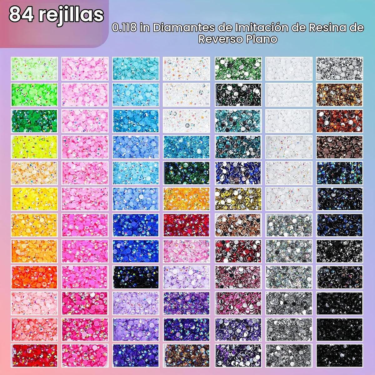 Kit de 120,000 piezas de diamantes de imitación de gelatina con 84 colores en 7 cajas, kit Bedazzler con diamantes de imitación de resina de 0.118 in, incluye 5 pegamentos y herramientas para arte de