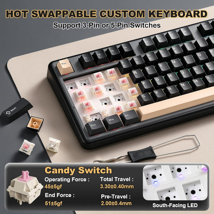 YUNZII B98 PRO QMK\/VIA - Teclado mecánico inalámbrico para juegos,...