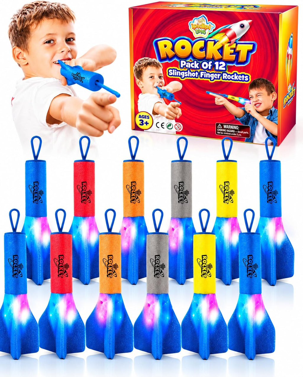 IPIDIPI TOYS - Cohetes de dedo, paquete de 12, lanzador de espuma para