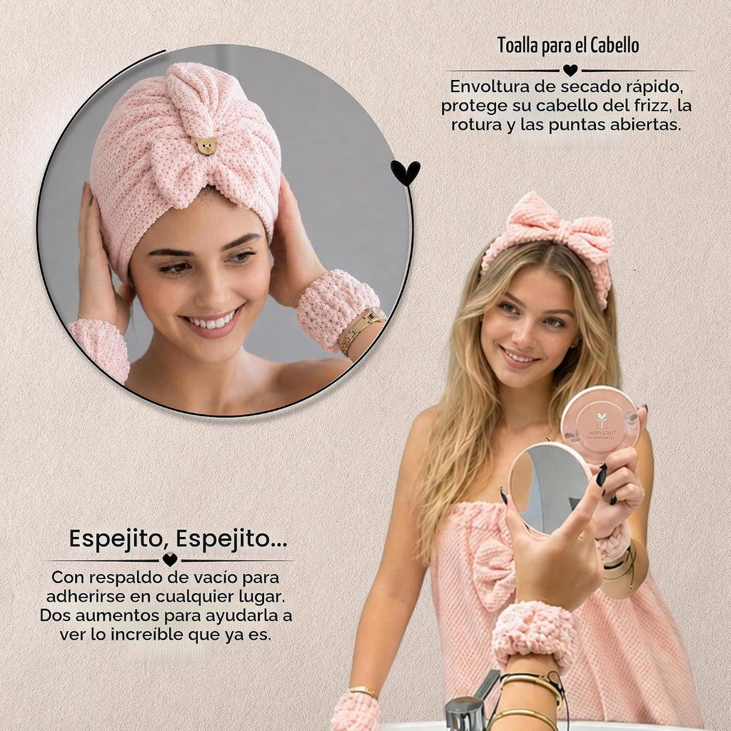 Juego de regalo de ducha eléctrica para adolescentes y universitarias, regalo de cumpleaños, cuidado personal, accesorios de baño esenciales universitarios con toallas, diadema, pulseras y esponja facial (fresco en rosa)