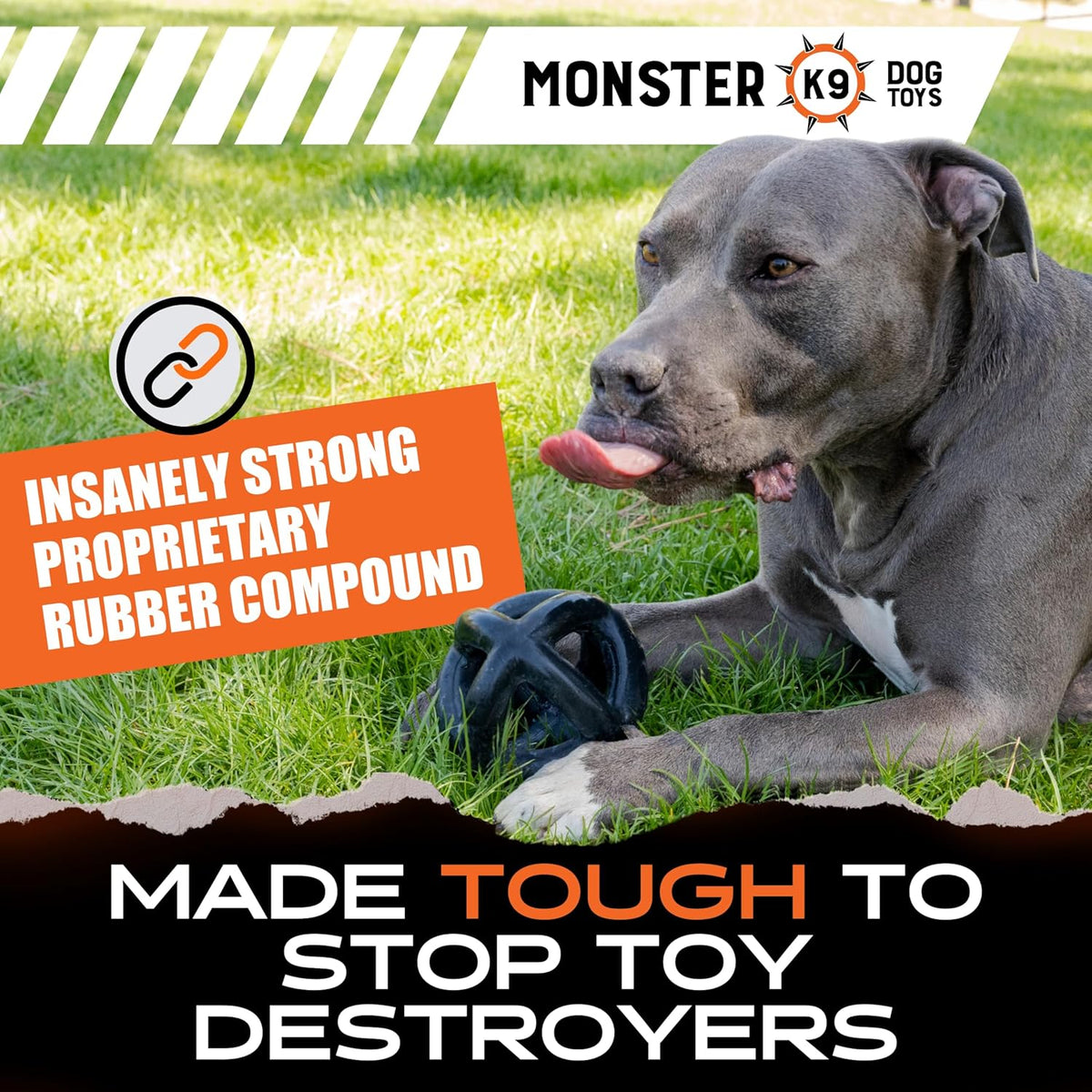 Monster K9 Ring Ball - para Toughest Chewers, Natural Rubber Dog Toy, 5.5 en