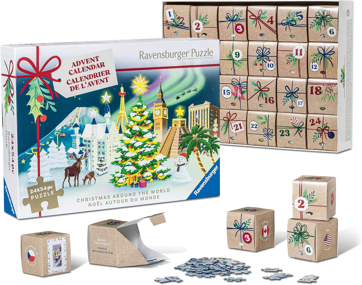 Ravensburger - Calendario de Adviento de rompecabezas navideño - 24 mini rompecabezas con más de 1000 piezas - Escenas únicas de invierno para sorpresas diarias de Navidad - Calidad premium - A partir