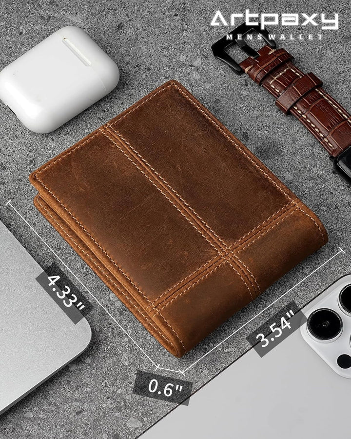 Artpaxy Cartera de cuero genuino para hombre, plegable, con bloqueo...