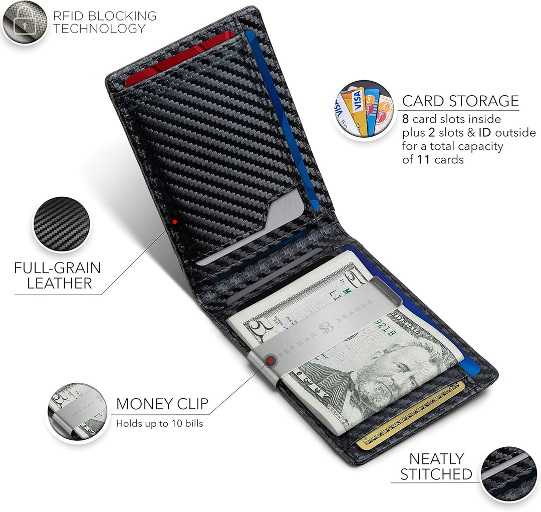 SERMAN BRANDS Money Clip Wallet - Mens Wallets slim Front Pocket RF...