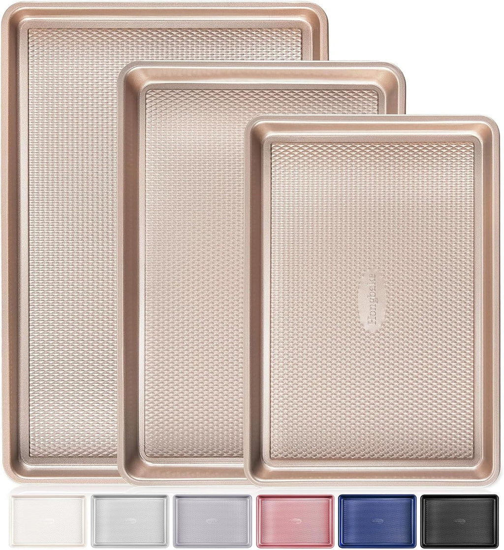Juego de 3 bandejas para hornear, bandejas de galletas para horno, antiadherentes de medio cuarto / gelatina con patrón de textura de diamante, bandeja de galletas resistente de 0.031 in de