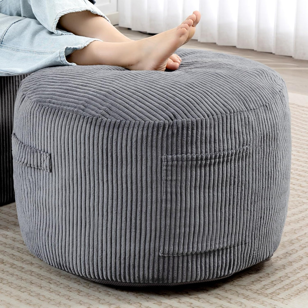 Puf otomano redondo de relleno (gris, 26 pulgadas de profundidad x
