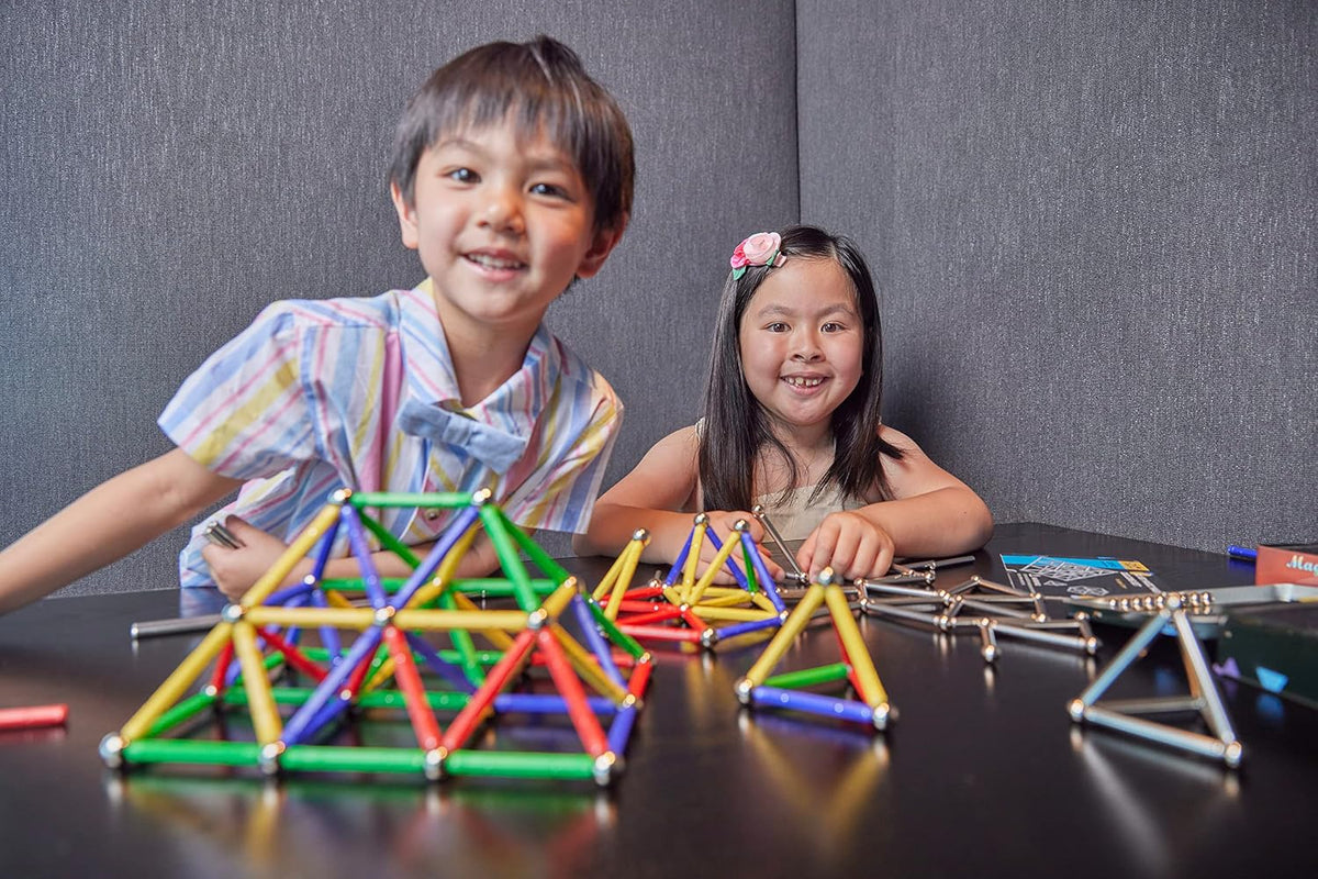 CMS MAGNETICS - (156 piezas de caja de lata de juguete de construcción con imanes multicolores, juego de palos de construcción, actividad educativa de aprendizaje STEM para el desarrollo cerebral,