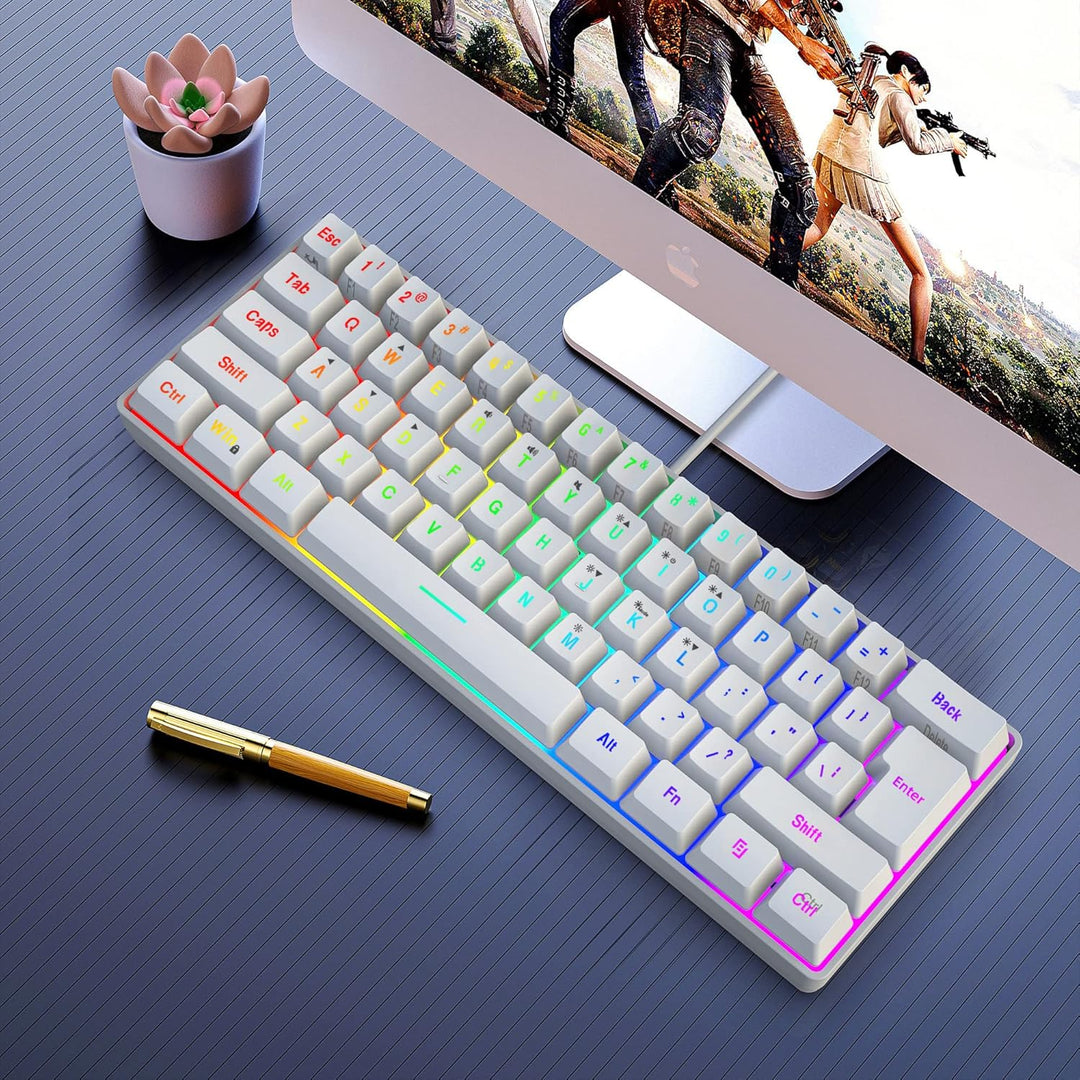 Snpurdiri - Teclado para videojuegos 60% con cable, 61 teclas, repo...