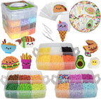 Fuse Beads - Kit de 10.000 cuentas, alimentos divertidos, incluye 22 colores, 4 tablas de clavijas, pinzas, papel de planchar y 12 plantillas de diseño, proyecto de manualidades de bricolaje para