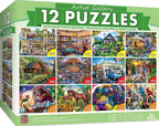 MasterPieces Paquete de 12 Rompecabezas para Adultos, Familia o Niños - Paquete de 12 Rompecabezas de la Galería de Artistas - Rompecabezas de 500, 300 y 100 Piezas
