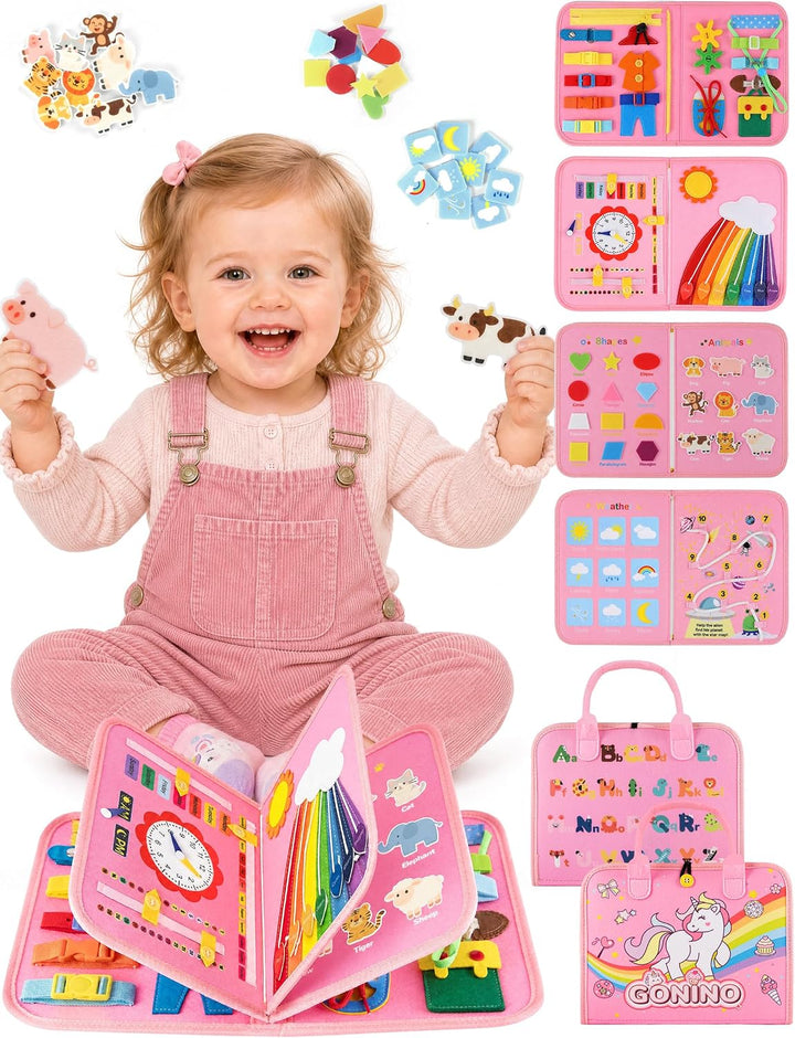 GONINO Juguete Montessori para niños pequeños, tabla ocupada de fie...