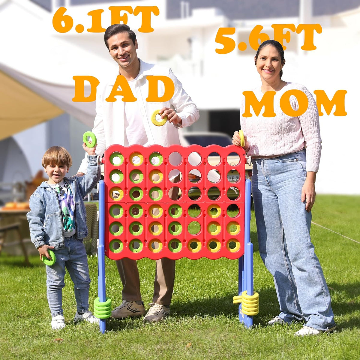 SDADI - Juego Jumbo de 4 en fila, juego gigante de 4 a puntuación con altura ajustable (0.76-1.07 m) para niños y adultos, juego de conexión para interiores y exteriores con deslizador de liberación