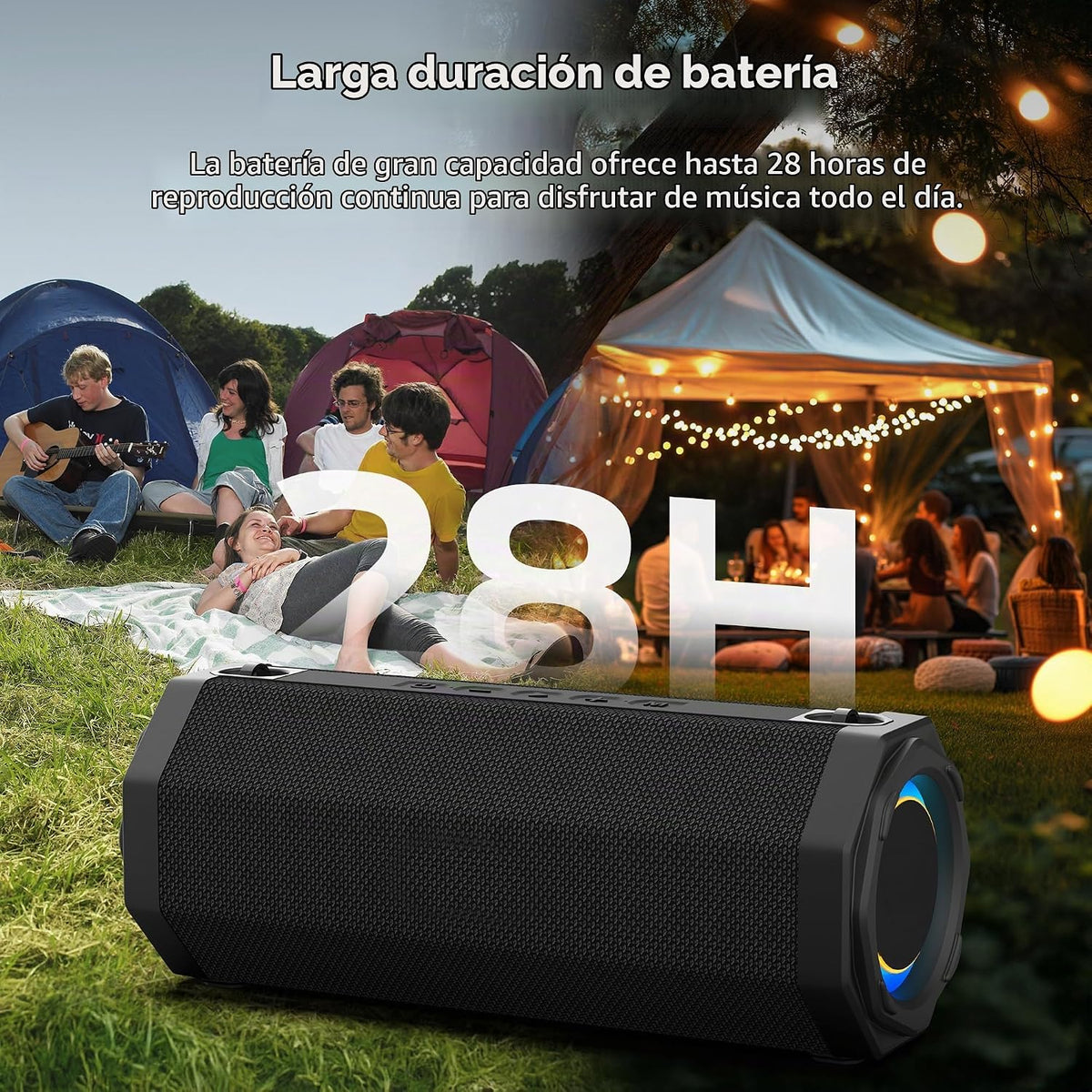 Oraolo Altavoz Bluetooth, sonido estéreo de 50 W para exteriores, altavoz impermeable IPX6, tiempo de reproducción de 28 horas, emparejamiento TWS, micrófono integrado, Bluetooth 5.4