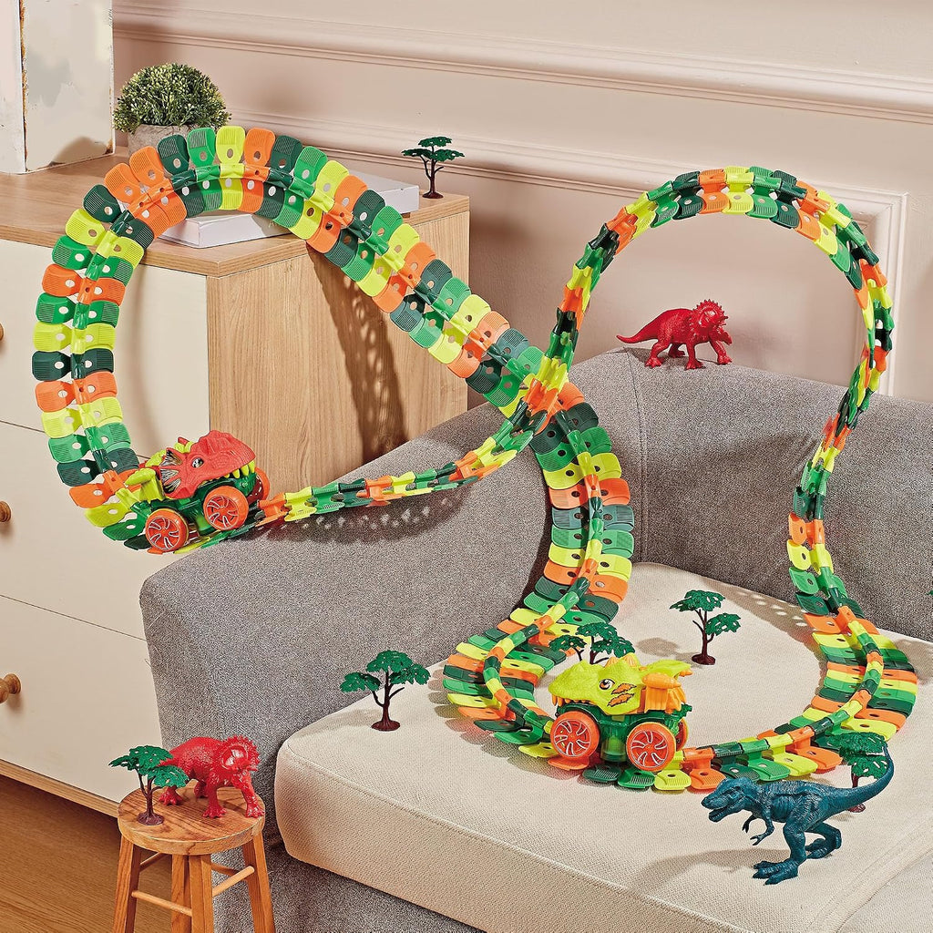 Juguete de pista de dinosaurio, juego de pista de carreras de