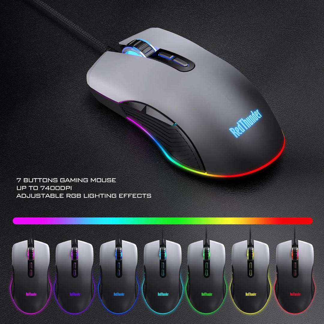 RedThunder Teclado para juegos con cable K10, combo de reposamuñeca...