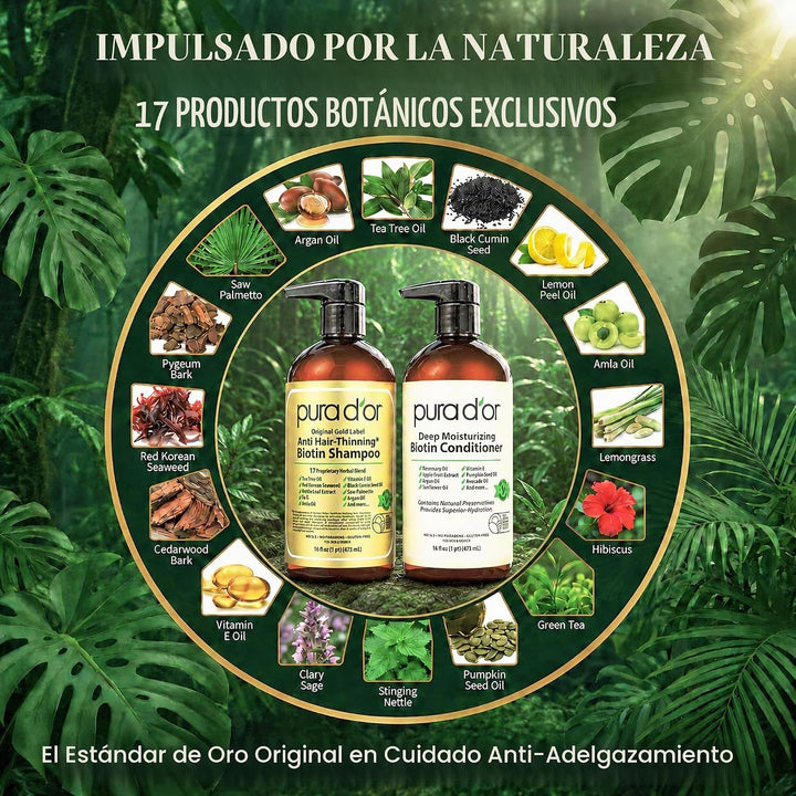 PURA D'OR Champú y acondicionador de biotina antiadelgazante, j...