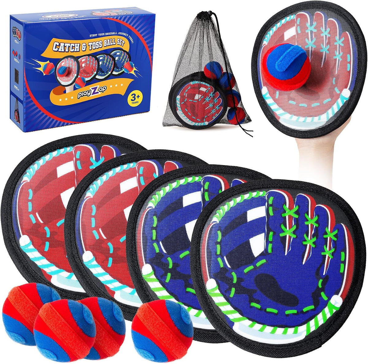 Juego de pelotas para lanzar y atrapar, regalo de San Valentín para niños y niñas de 2-4, 5-7, 8-13 años, guante de béisbol, juego de patio y playa, piscina, paquete de 4 unidades