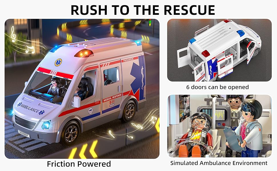 MSKOLER - Juego de ambulancia de juguete para niños de 3 a