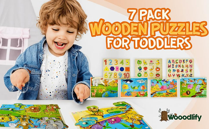 Paquete de 7 rompecabezas de madera para niños de 2 3 4 5
