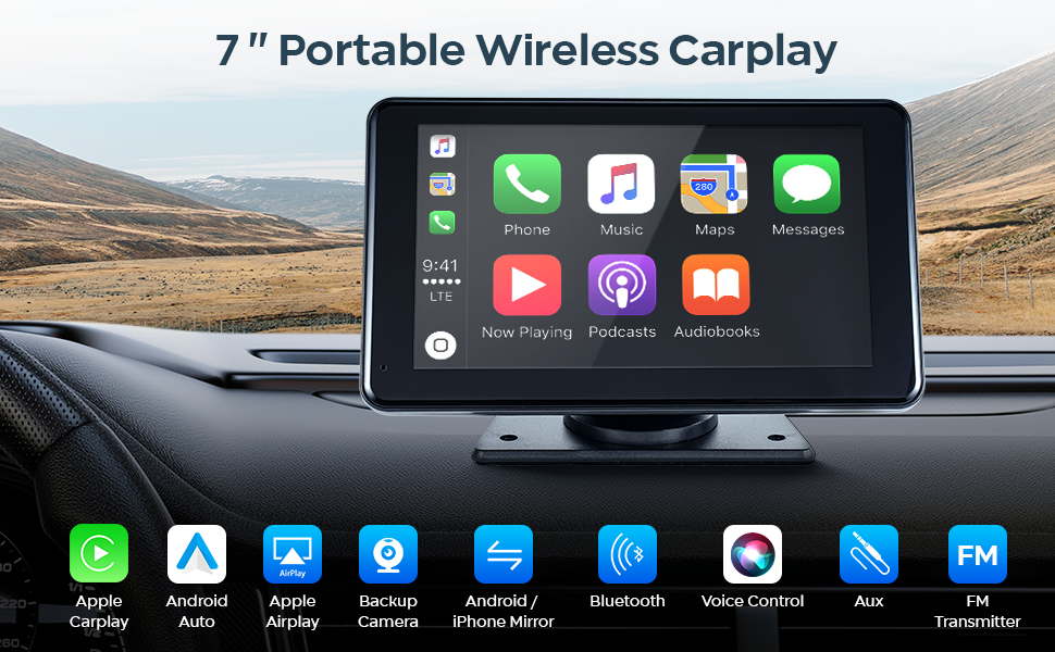 Capapro Pantalla táctil inalámbrica Carplay de 7 pulgadas