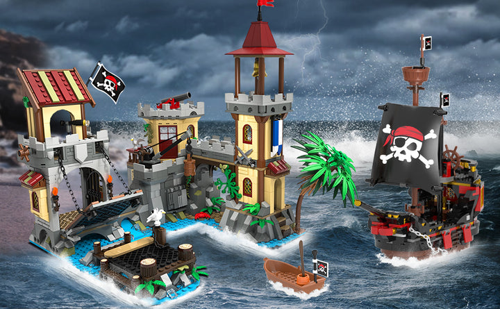 Juego de construcción de castillo pirata con luz 3 modos