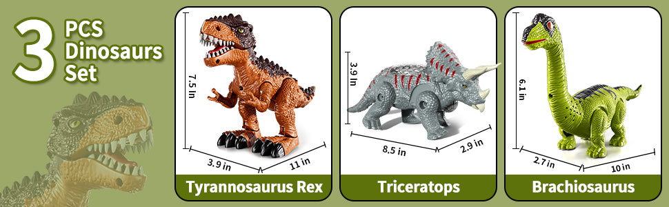 Paquete de 3 juguetes de dinosaurios caminantes para niños