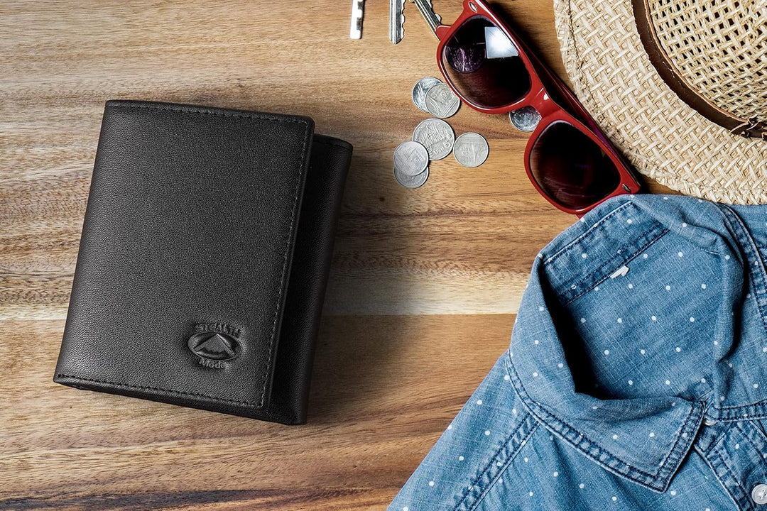 Stealth Mode cartera de cuero RFID plegable para hombres con soport...