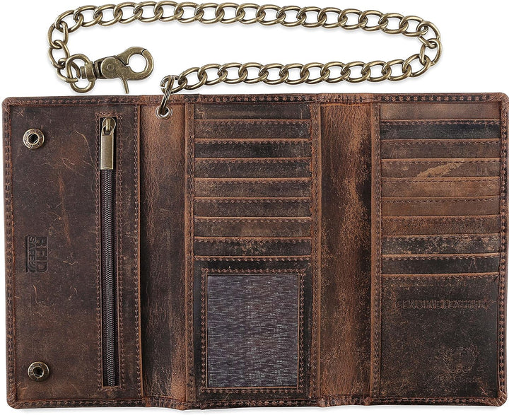 F&amp;L CLASSIC RFID bloqueo para hombre triple estilo largo cuero...