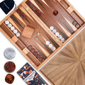Pointworks Juegos de backgammon de 17 pulgadas para adultos. Hermoso juego de mesa de backgammon con incrustaciones de madera con damas y dados únicos. Juego de gammon de espalda grande tamaño de