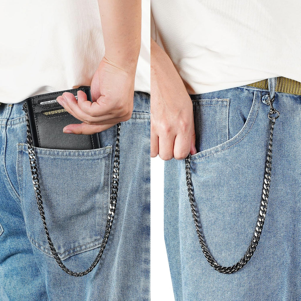 Cartera de cadena de cuero de grano completo: Cartera triple RFID