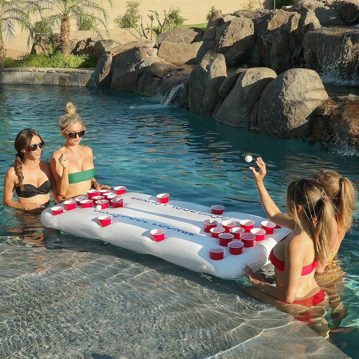 GoPong Mesa Inflable para Piscina con Enfriador para Beer Pong, Blanca con Flotador Social