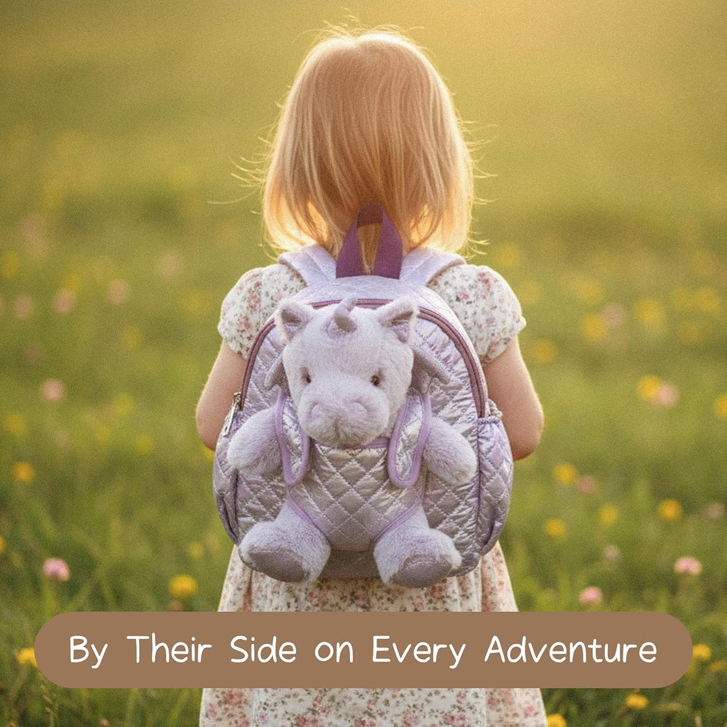 Moonkie Hug & Go - Mochila de unicornio para niños pequeños, bolsa de felpa suave con juguete desmontable para niñas de 2 a 4 años, perfecta para guardería, viajes y regalos de cumpleaños para niños de 3 años