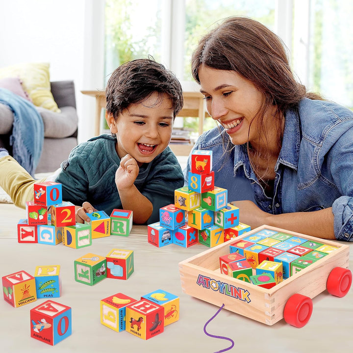 Atoylink Bloques de Construcción de Madera ABC para Niños