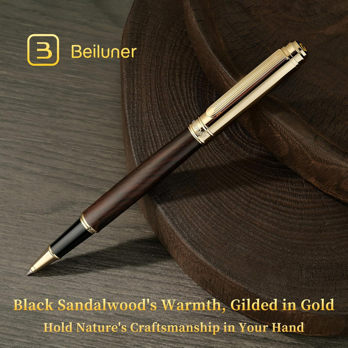 BEILUNER Blackwood - Bolígrafo de punta redonda con chapado en oro de 24