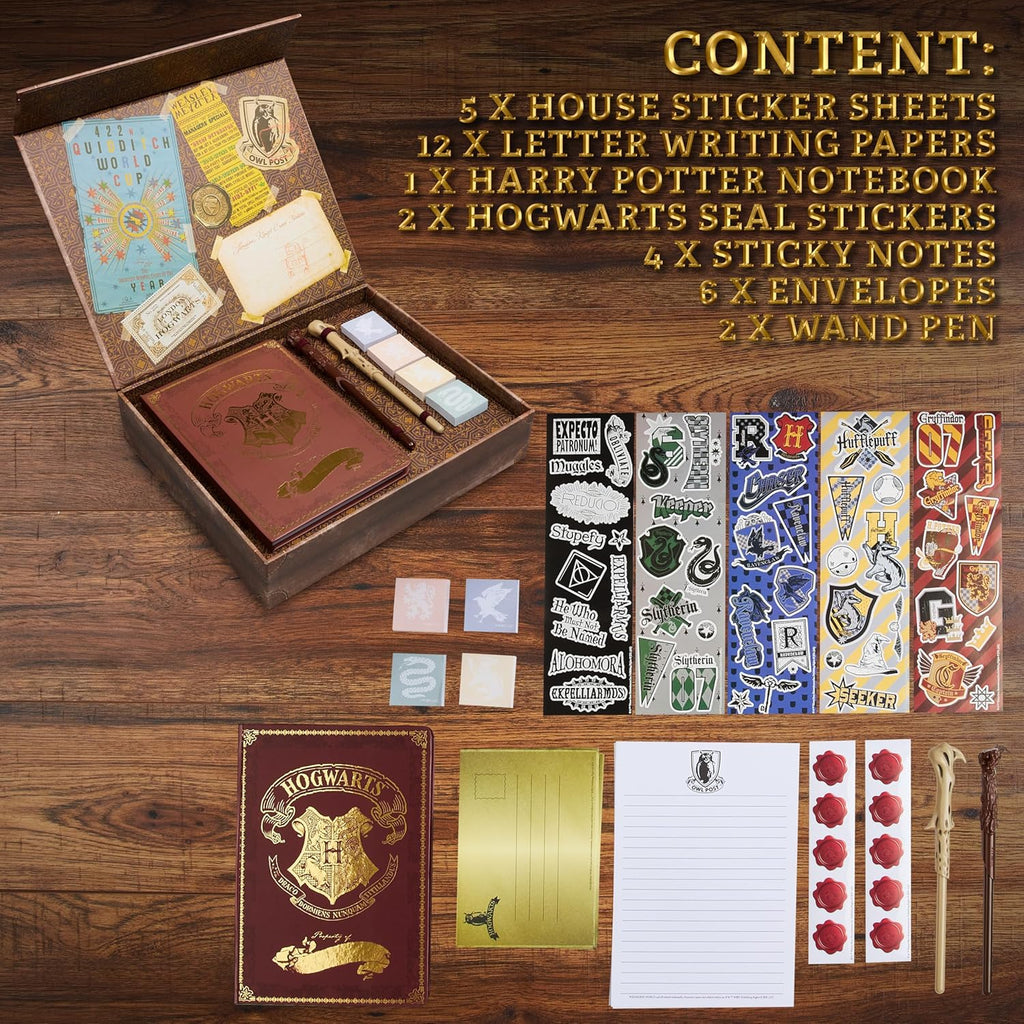 Set de papelería de Harry Potter para niños, adolescentes y adultos con varitas, bolígrafos, cuadernos, pegatinas, notas adhesivas, artículos escolares, diarios, regalos de escritura para niños