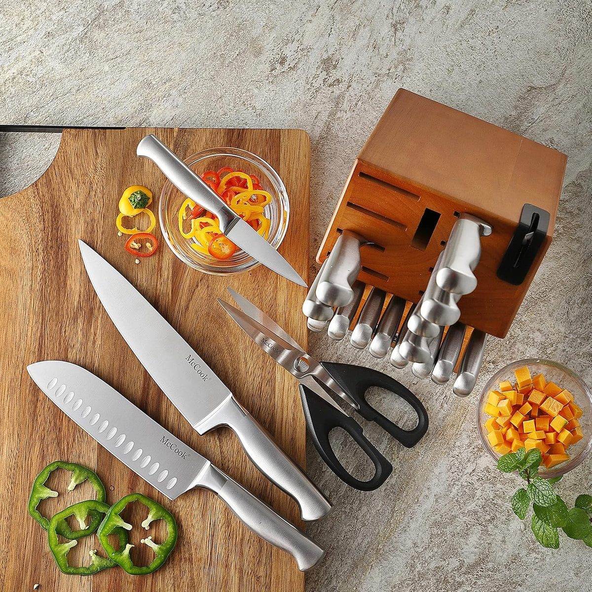 McCook Juego de cuchillos de cocina de acero con afilador incorporado