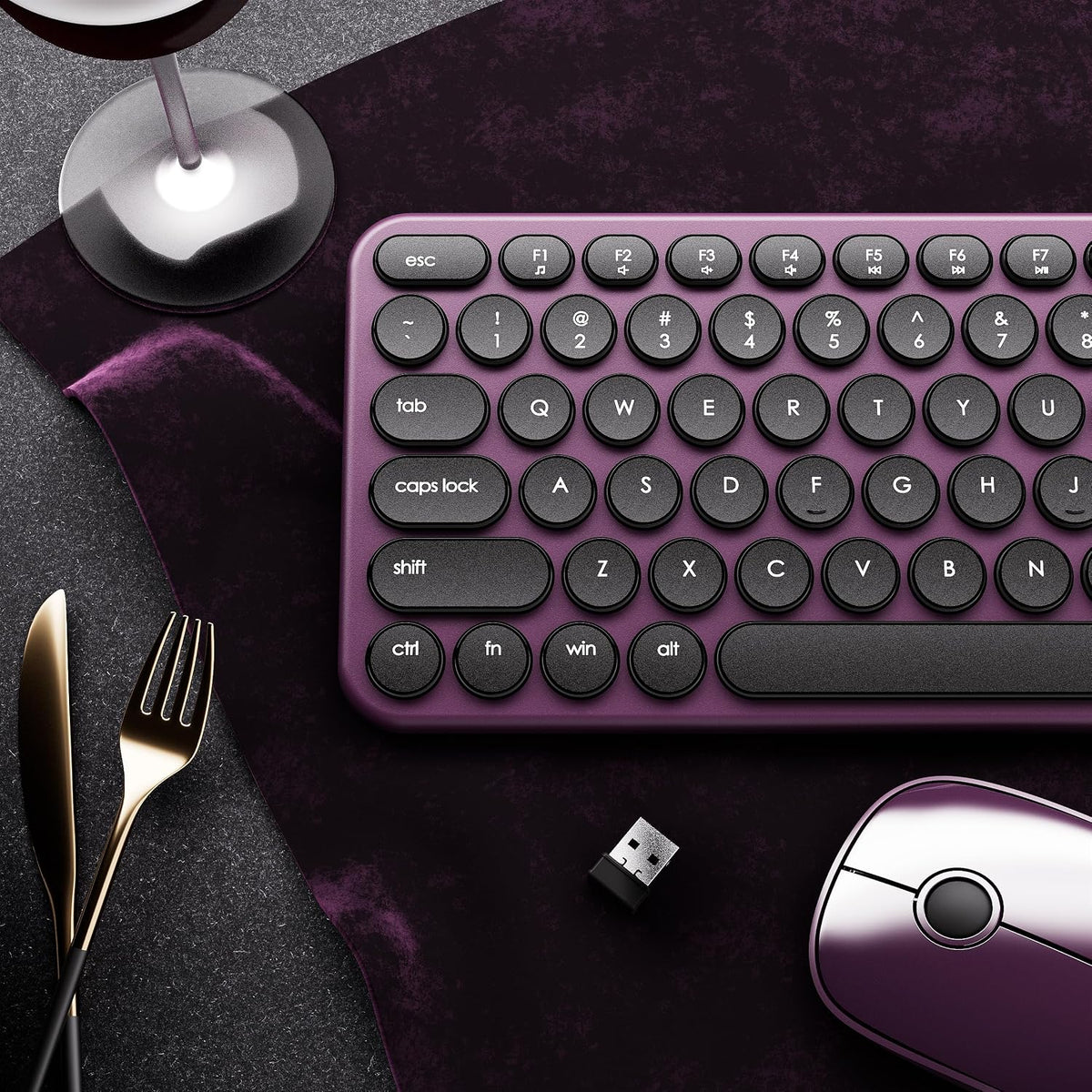 UBOTIE Combo de teclado y mouse inalámbricos, 110 teclas redondas r...
