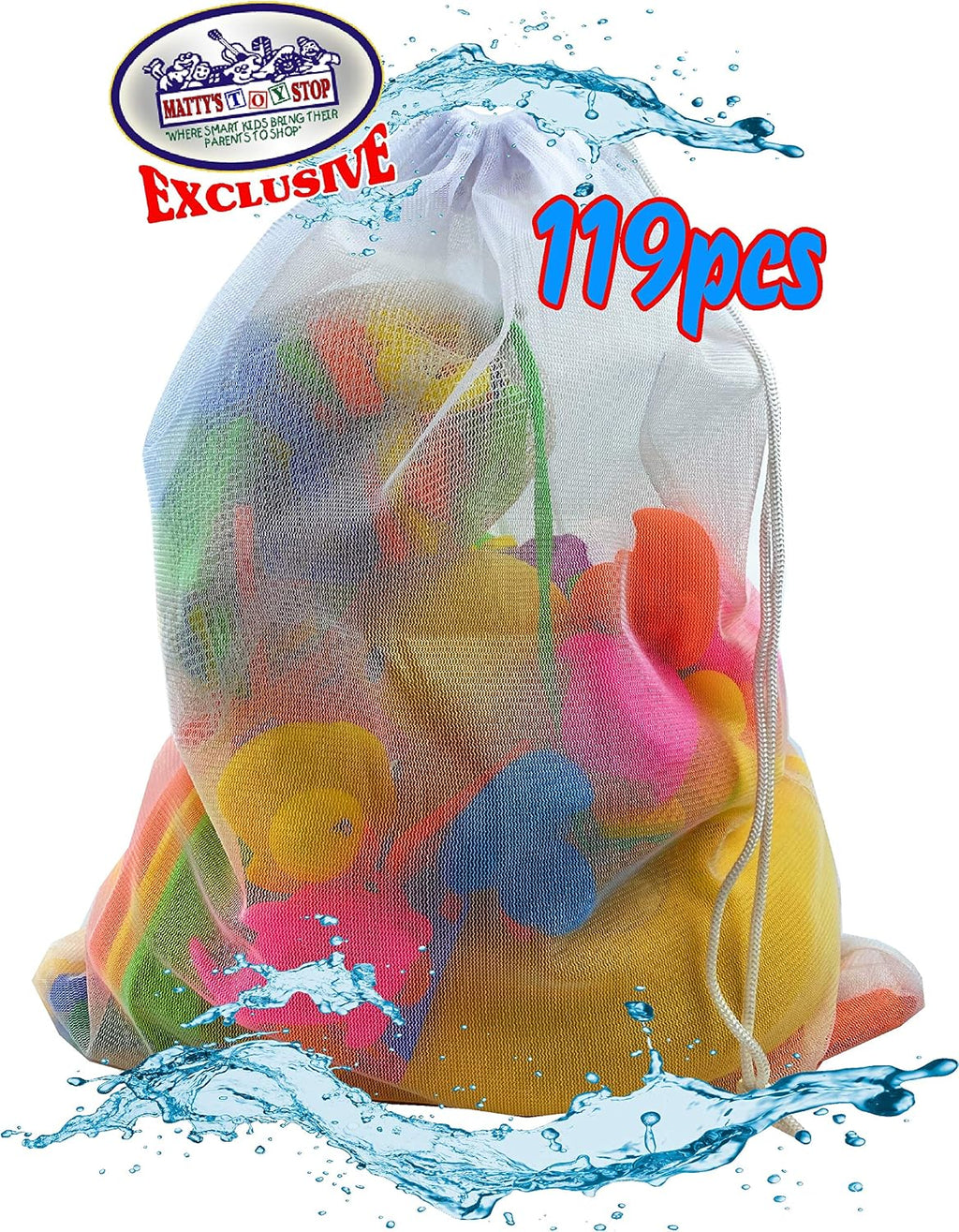 Juego de 119 juguetes de baño de Toy Stop de 119 piezas con pato de goma gigante, calcomanías de baño, espejos, crayones, esponja, mini animales, animales medianos, botes apilables, letras de espuma,