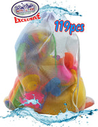 Juego de 119 juguetes de baño de Toy Stop de 119 piezas con pato de goma gigante, calcomanías de baño, espejos, crayones, esponja, mini animales, animales medianos, botes apilables, letras de espuma,