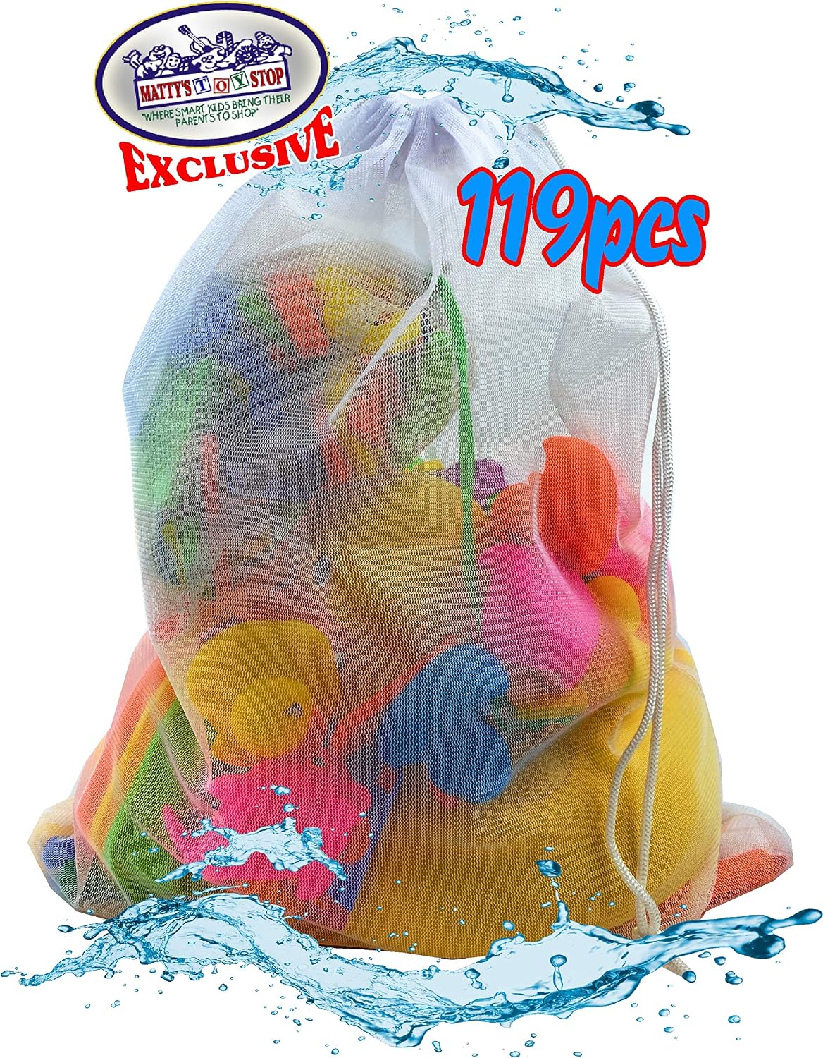 Juego de 119 juguetes de baño de Toy Stop de 119 piezas con pato de goma gigante, calcomanías de baño, espejos, crayones, esponja, mini animales, animales medianos, botes apilables, letras de espuma,